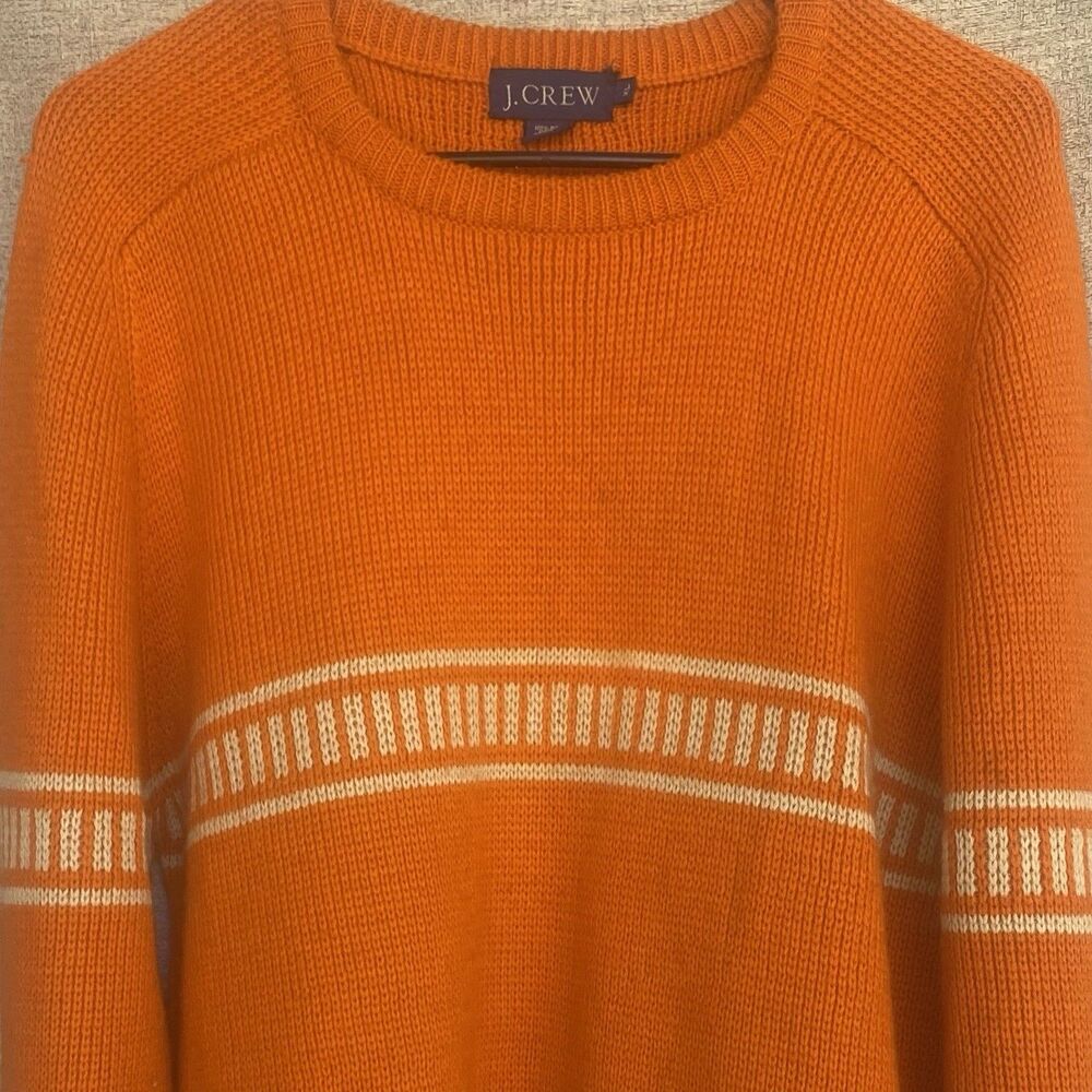 90's J. Crew Men’s Orange Cream Wool Sweater XL Pullover Crewneck Heavy Knit VTG